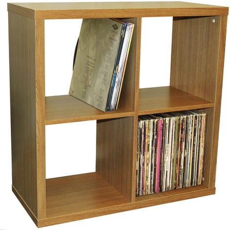 CUBE - 4 Cubby Square Display Shelves / Vinyl LP Record Storage - Oak - Oak
