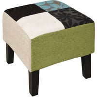 PLUSH PATCHWORK - Shabby Chic Square Pouffe Stool / Wood Legs - Blue / Green / Red - Black / White / Blue / Red / Green