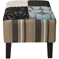 PLUSH PATCHWORK - Shabby Chic Square Pouffe Stool / Wood Legs - Blue / Green / Red - Black / White / Blue / Red / Green