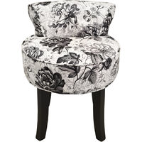 BLACK ROSE - Stool / Low Back Padded Dressing Chair with Wood Legs - Black / White - Black / White