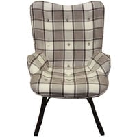 CHECK - Wing Back Rocking / Nursing Chair with Checked Tartan Fabric - Grey / White / Black - Grey / White / Black