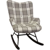 CHECK - Wing Back Rocking / Nursing Chair with Checked Tartan Fabric - Grey / White / Black - Grey / White / Black