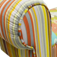PATCHWORK - Shabby Chic Chaise Pouffe Padded Stool / Wood Legs - Multi-coloured