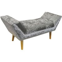 LOUNGE - Crushed Velvet Chaise Bench with Wood Legs - Silver - Silver / Natural