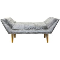 LOUNGE - Crushed Velvet Chaise Bench with Wood Legs - Silver - Silver / Natural