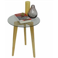 LUNA - Retro Solid Wood Tripod Leg and Round Glass End / Side Table - Natural / Clear - Natural / Clear