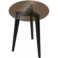 LUNA - Retro Solid Wood Tripod Leg and Round Glass End / Side Table - Black / Tinted - Black / Tinted