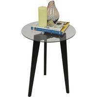 LUNA - Retro Solid Wood Tripod Leg and Round Glass End / Side Table - Black / Clear