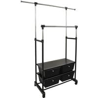 STORE - Fully Adjustable Double Wardrobe / Hanging Clothes Rail with Drawers - Black / Silver - Black / Silver