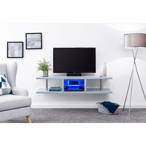 GFW Polar High Gloss Wall Mounted LED TV Unit Grey