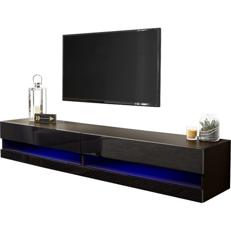 GFW Galicia Wall TV Unit with LED Black