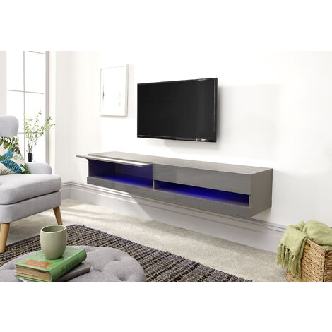 GFW Galicia 150cm Wall TV Unit with LED Grey