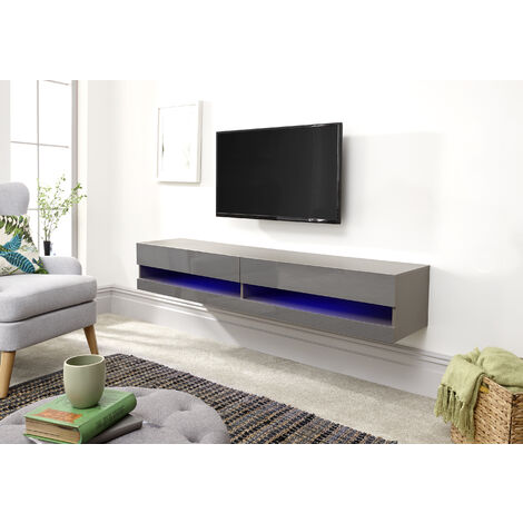 GFW Galicia 150cm Wall TV Unit with LED Grey