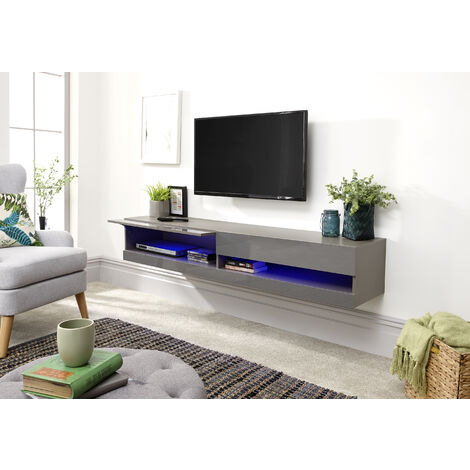 GFW Galicia 150cm Wall TV Unit with LED Grey