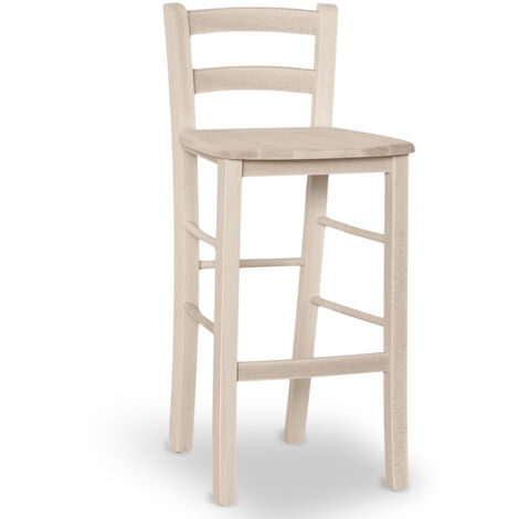 Taburete de madera cruda con asiento y respaldo de madera maciza h 67cm