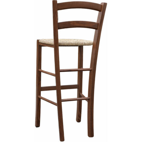 Sgabello Da Bar Venezia In Legno Noce Scuro Con Seduta In Paglia - Alto 73 Cm, Made In Italy - Foto 3