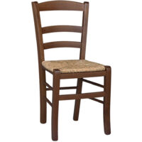 Silla de comedor Paesana en madera de nogal oscuro con asiento de paja cocina casa