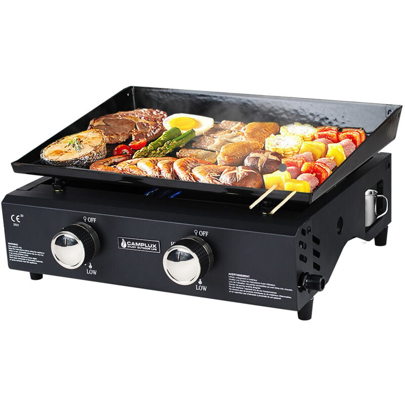 Camplux Gp102b Parrilla de gas con 2 quemadores plancha barbacoa 4 kw picnic al aire libre apto 1700cm²