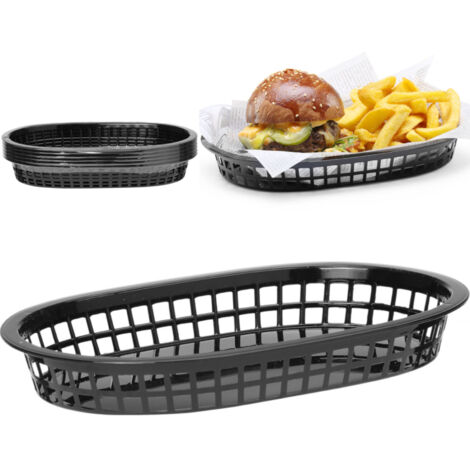 50 Stück Oval Fast Food Körbe Schwarz - Servierkörbe Für Pommes & Burger