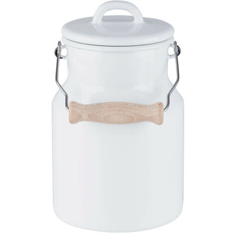 Riess Oma´s Milchkanne Emailledeckel/Holzgriff 1,5 Liter Emaille Classic Weiss (1/2)