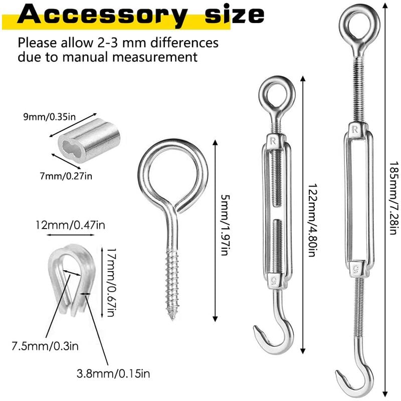 ZOLGINAH Kit para colgar cuerda de acero inoxidable 304, cable de acero  inoxidable recubierto de nailon