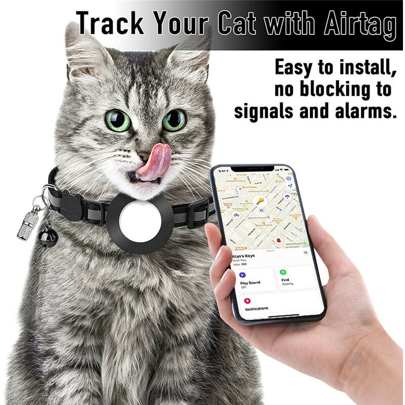 ZOLGINAH Cat Airtag Collar, Collar de gato reflectante con campana,  Etiqueta de identificación de etiqueta de nombre, Soporte impermeable,  Hebilla de seguridad, Ajustable 18-27cm-Azul