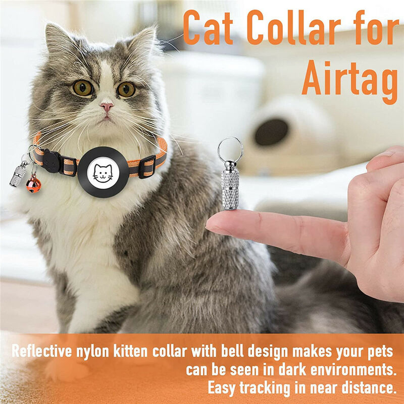 Collar de gato con soporte para Airtag, collar de Airtag para gato con  correa reflectante, collar ligero para Apple Airtag, soporte de rastreador  GPS