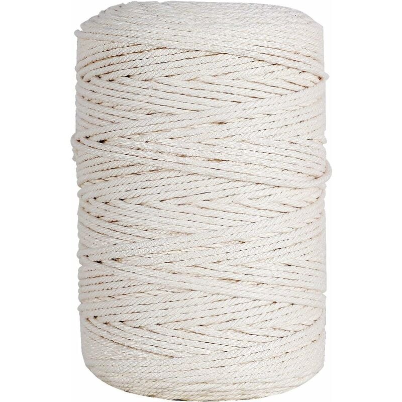 Cuerda de macramé de 3 mm x 260 m, hilo de hilo de macramé 100% algodón,  cuerda de macramé para tejer bricolaje, decoración de pared, planta,  puerta, envoltorio de regalo, beige