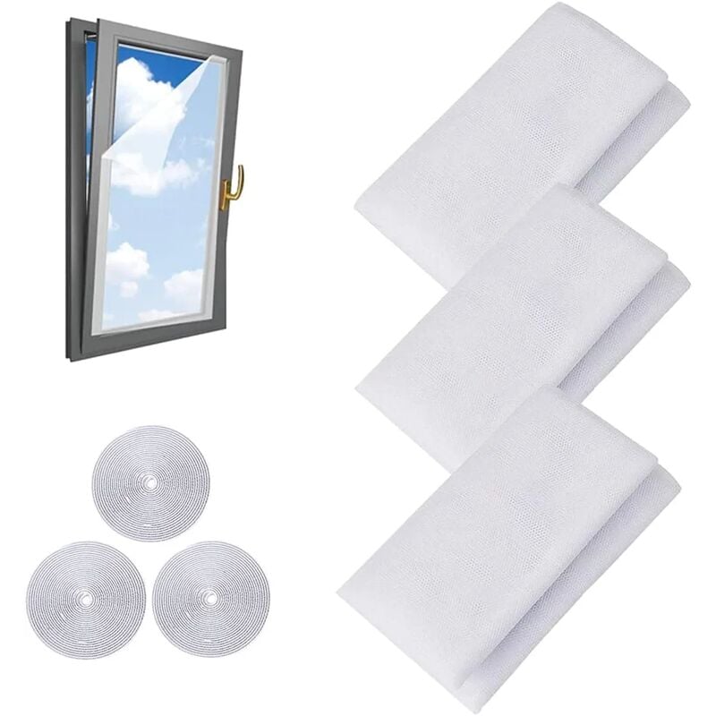 ZOLGINAH Paquete de 3 mosquiteras para ventanas con 3 rollos de cinta autoadhesiva de 1,3 m x 1,5 m (blanco b)