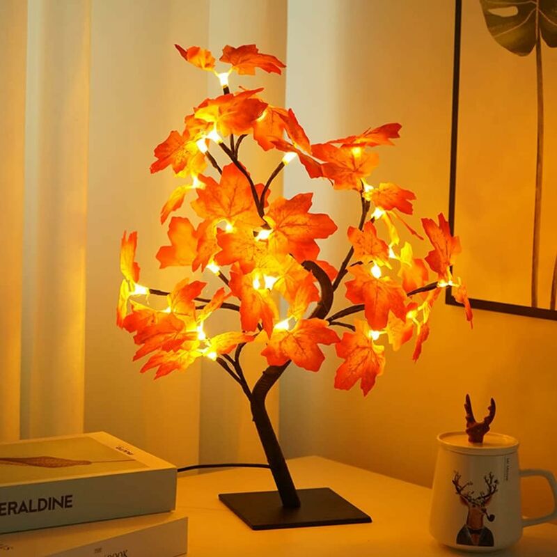 ZOLGINAH Lámpara de mesa con hojas de otoño, rama de lámpara LED, luz de árbol LED, lámpara de noche para dormitorio, luces nocturnas, lámpara de decoración de luz de escritorio para Navidad, interior, decoración del hogar