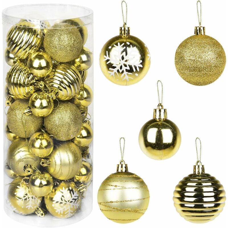 ZOLGINAH 36 Piezas Bolas de Navidad, Adornos de Bolas de Navidad Doradas con Patrón de Copos de Nieve Bolas Decorativas Adornos Colgantes para el Árbol de Navidad para la Decoración del Árbol de Navid