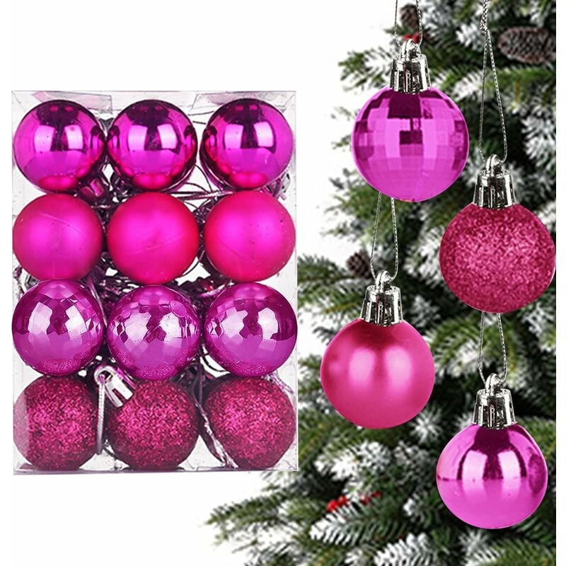 ZOLGINAH 24 Bolas de Navidad, ø 4cm Bola de árbol de Navidad de plástico, 4 Estilos Decoración navideña Bolas de Navidad de plástico, Bola de árbol de Navidad para Navidad, Boda, Festival (Rosa Roja)