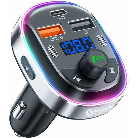 ZOLGINAH Bluetooth 5.3 Transmisor FM, 30W PD & QC 3.0 El adaptador Bluetooth para automóvil admite llamadas manos libres, admite Siri Google Assistant (1/4)