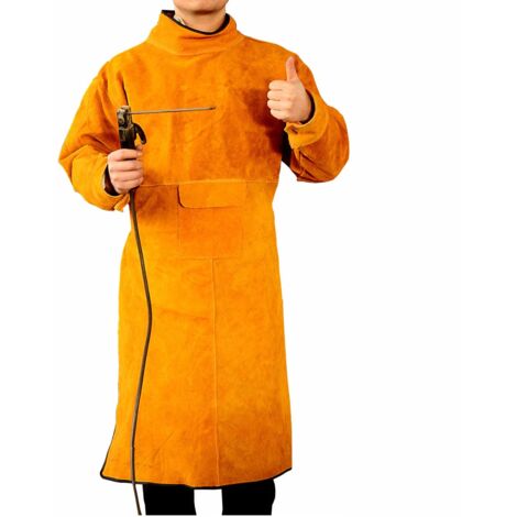 ZOLGINAH Delantal De Piel De Vaca Para Soldador Para Hombres, Con Mangas Y Cuello, Delantal De Protección De Trabajo De Taller De Trabajador, Resistente Al Calor A Prueba De Chispas,41x21in (1/5)