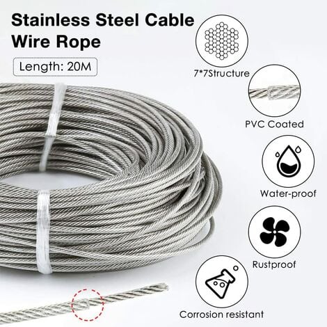 ZOLGINAH Kit para colgar cuerdas de acero inoxidable de 15 m, kit de cuerda  de alambre