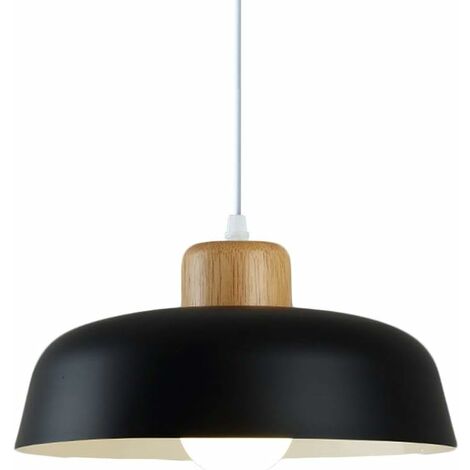 ZOLGINAH Lámpara colgante de metal redonda simple y moderna nórdica, lámpara de techo E27 con acabado de madera grande, luz colgante de color brillante para cocina, dormitorio, sala de estar (negro) (1/5)