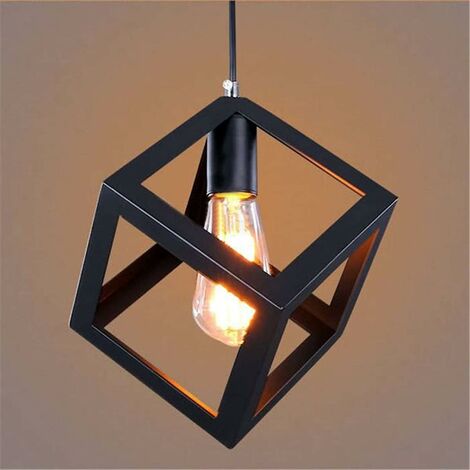 ZOLGINAH E27 Lámpara colgante de techo de metal retro Lámpara industrial Estilo vintage Negro Lámpara colgante de metal creativa Lámpara de iluminación de cubo Lámpara de techo (1/5)
