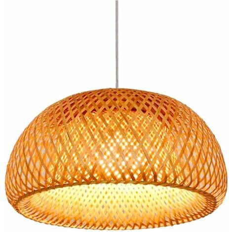 ZOLGINAH E27 Luces colgantes tejidas de bambú natural vintage Altura de la luz Lámpara colgante de ratán tejido ajustable Artes creativas Restaurante Lámparas Café Bambú 38 cm