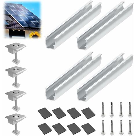 ZOLGINAH Kit de montaje de panel solar, soporte de panel solar, riel de montaje de aleación de aluminio, 4 abrazaderas centrales, para techo, balcón (1/5)