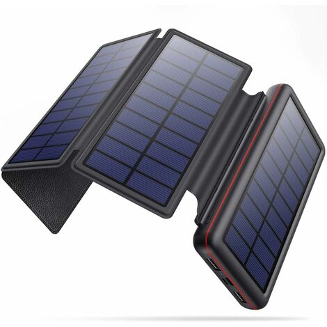 ZOLGINAH Cargador Solar 26000mAh Batería Externa con 4 Paneles Solares Banco de Energía Plegable Impermeable con Entrada Rápida USB C y 4LED Portátil para Teléfonos Tabletas Acampar al Aire Libre