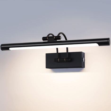 ZOLGINAH Lámpara LED para baño, 40 cm, 10 W, 3 temperaturas de color ajustables + luz LED para cuadros con atenuación continua con cabezal giratorio, lámpara de pared con brazo de arco para espejo
