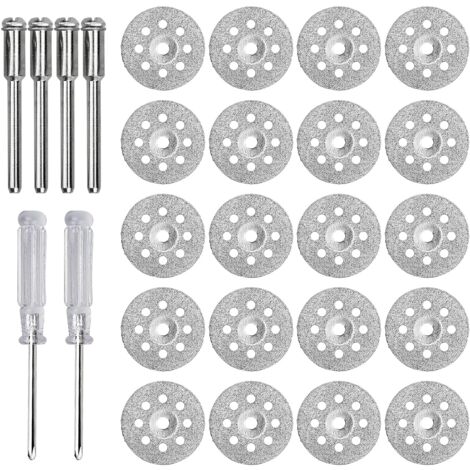 ZOLGINAH 22 piezas Mini disco de corte de diamante de 22,5 mm Juego de corte de diamante Rueda para herramienta rotativa con 4 piezas Mandriles Vástagos 2 piezas Destornillador Phillips para cortar (1/5)