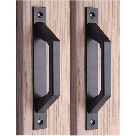 ZOLGINAH Tirador de puerta de granero con mango de madera de 19,6 cm, tirador de puerta corredera de acero al carbono (D negro) (1/6)
