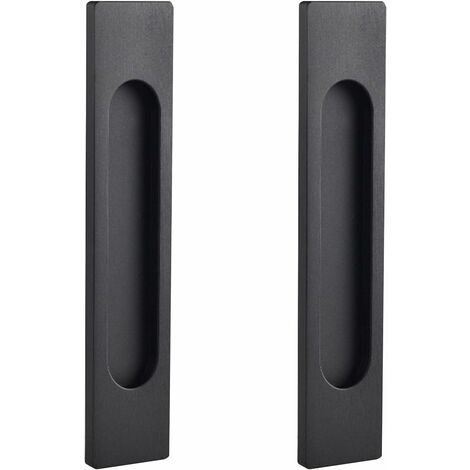 ZOLGINAH Manijas rectangulares autoadhesivas para puertas corredizas, 2 piezas de aleación de aluminio negro mate sin perforaciones, manija empotrada para puertas corredizas de granero, ventanas y gab (1/5)