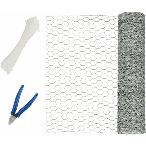 Malla de alambre hexagonal galvanizada Ineasicer 40 cm x 10 m con 100 bridas y 1 cortador de alambre, malla de alambre hexagonal para manualidades, proyectos de jardín, decoración (1/5)