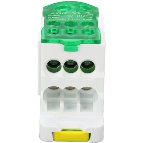 Bloque de terminales para carril DIN, 690 V, 160 A, cubierta transparente, PA66, caja de conexiones eléctricas para aplicación en carril DIN en armarios de distribución, cajas de distribución (verde) (1/5)