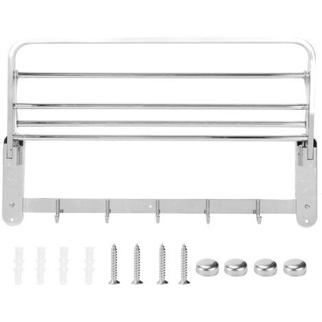 Toallero plegable de acero inoxidable, estante de baño multifuncional de pared con ganchos (1/5)