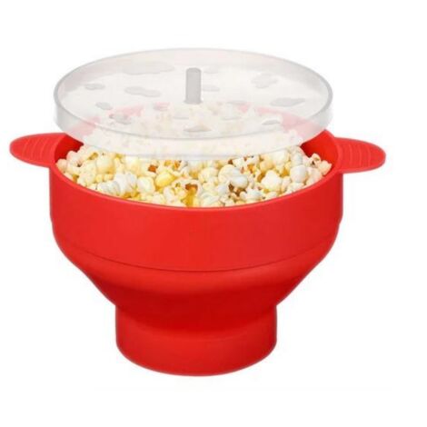 Recipiente de silicona para palomitas de maíz en microondas, material de silicona de alta calidad resistente a altas temperaturas, color rojo (1/4)