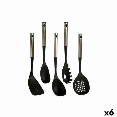 Juego de utensilios de cocina de plástico de 6 piezas, ligero, duradero y fácil de limpiar, color negro (1/2)
