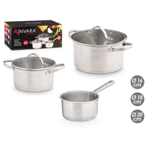 Juego de utensilios de cocina de acero inoxidable de 5 piezas con asas y tapas, apto para todo tipo de estufas. (1/3)